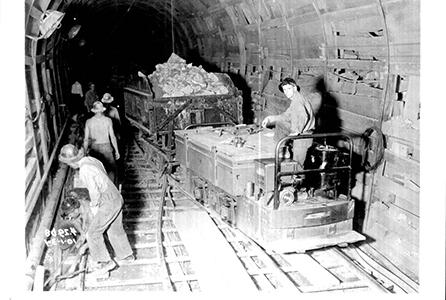 Locomotive and muck car in Little Morongo Tunnel